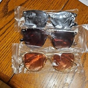 Three-Pair Sunglasses Set — Black, Dark Brown, Amber Lenses
